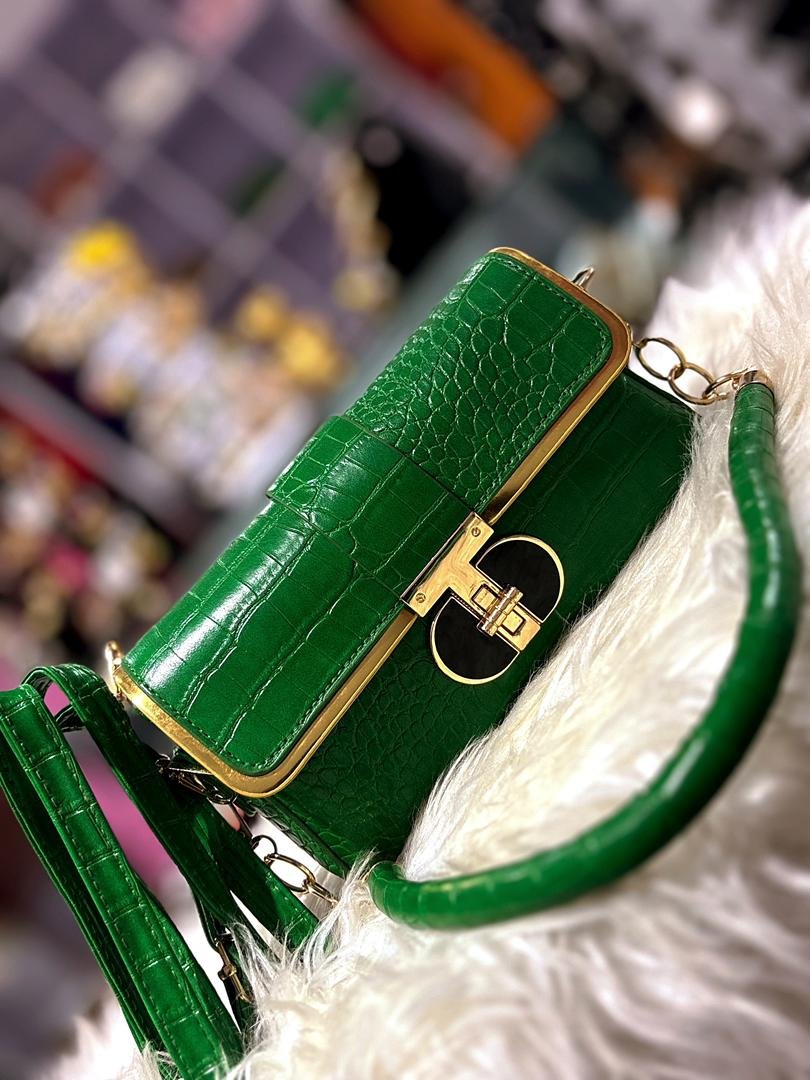 Emerald Luxe Croc-Embossed Gold Lock Shoulder Bag The Emerald Monarch Croc Shoulder Bag