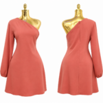 coral one shoulder long sleeve mini dress
