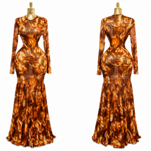 Amber Flame Mesh Maxi Dress