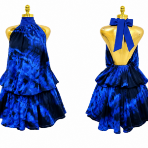 royal blue open back layered mini dress