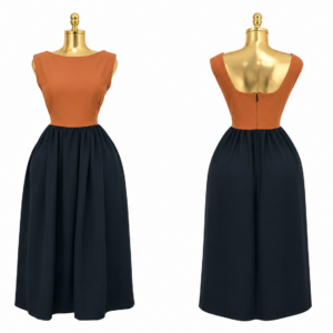elegant two tone midi flare dress
