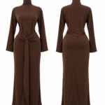 elegant high neck tie waist maxi dress