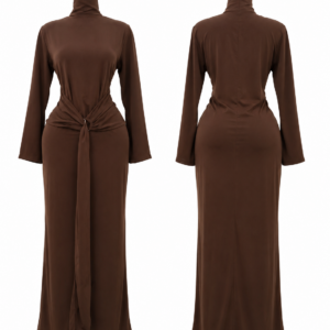 Home elegant high neck tie waist maxi dress