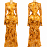 golden marble ruched mesh maxi dress