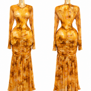 Home golden marble ruched mesh maxi dress