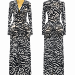 zebra print ruched maxi dress – long sleeve bodycon gown