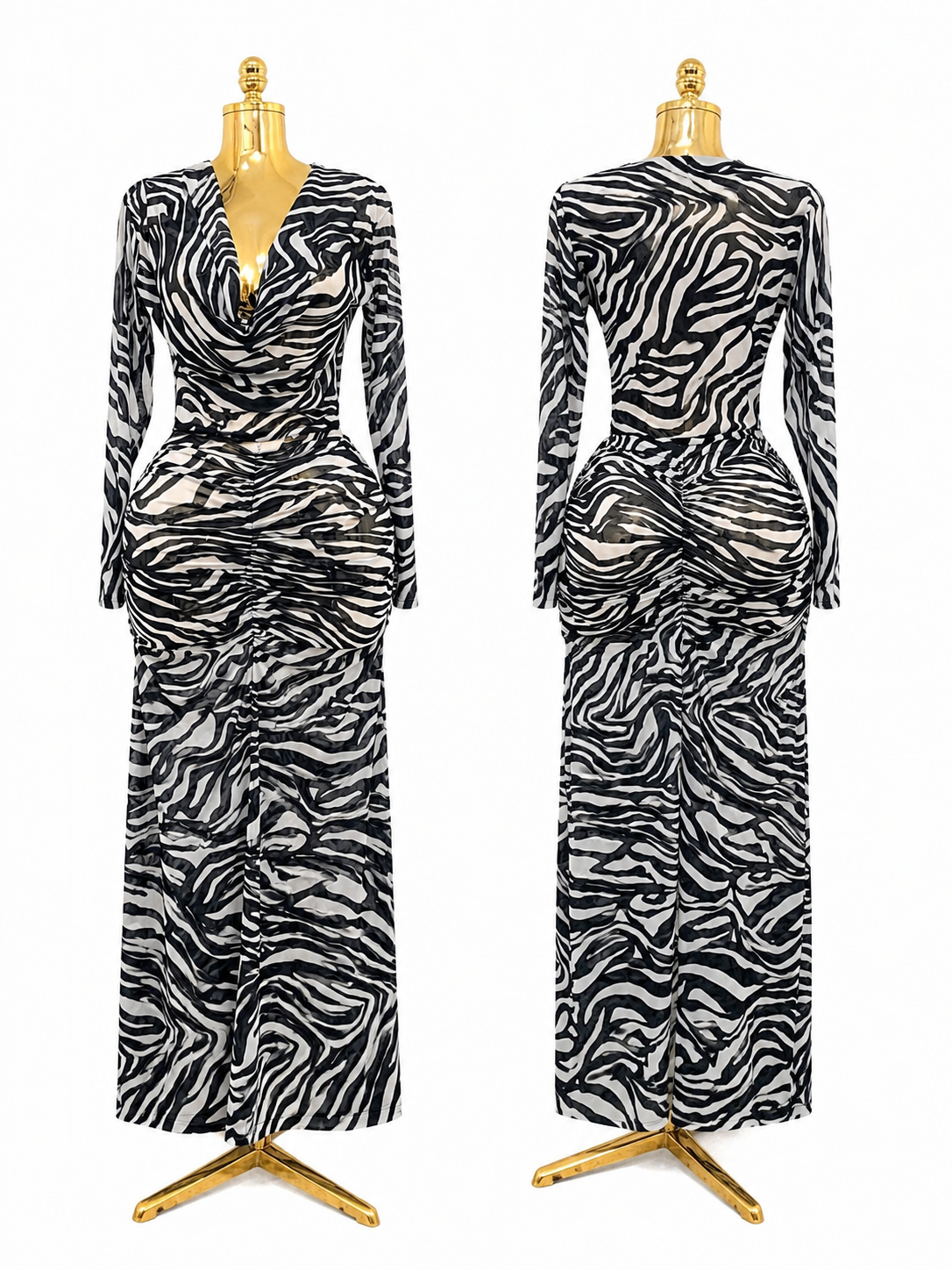 zebra print ruched maxi dress – long sleeve bodycon gown zebra print ruched maxi dress – long sleeve bodycon gown
