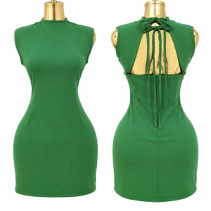 emerald elegance open back mini dress