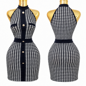 monaco chic houndstooth halter dress
