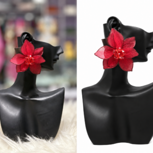 crimson bloom flower clip on earrings