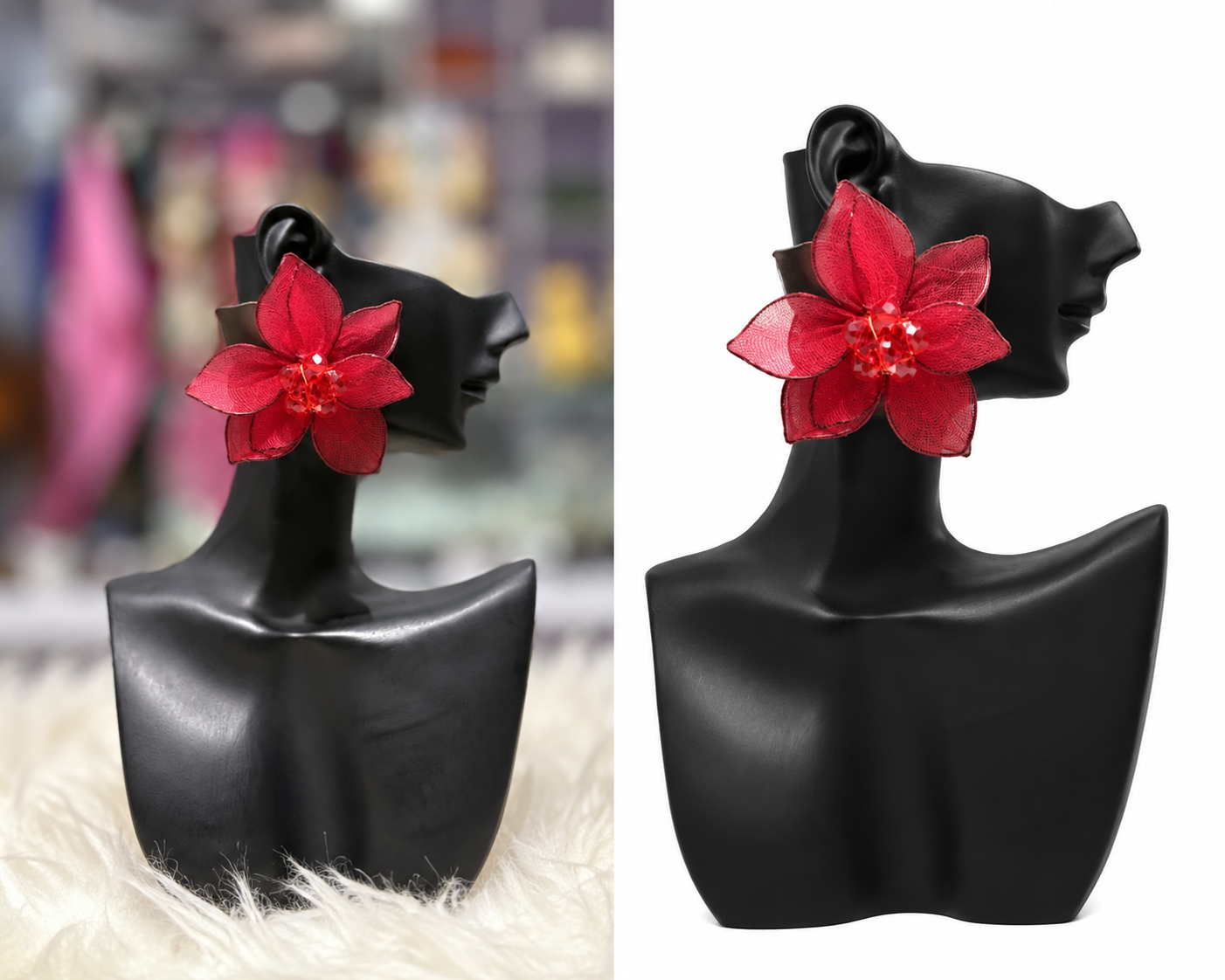 crimson bloom flower clip on earrings crimson bloom flower clip on earrings