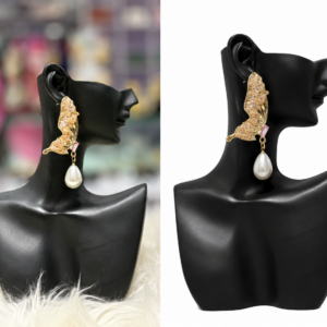 golden butterfly pearl statement earrings
