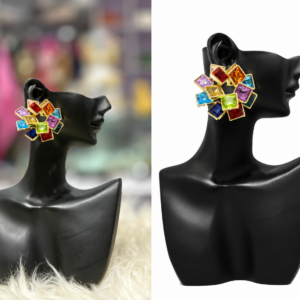 rainbow crystal geometric statement stud earrings
