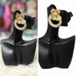 gold floral crystal hoop statement earrings