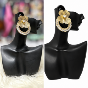 gold floral crystal hoop statement earrings