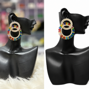 rainbow crystal double hoop earrings