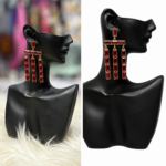 ruby red geometric tassel earrings