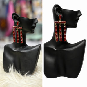 ruby red geometric tassel earrings