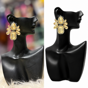 golden champagne crystal statement earrings
