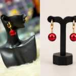 ruby pearl drop hoop earrings